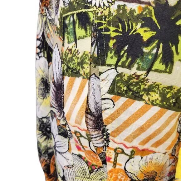 Chico’s Size 1 Medium Yellow Floral 100% Cotton Hoodie Roll Tab Sleeves Pockets - Picture 9 of 14